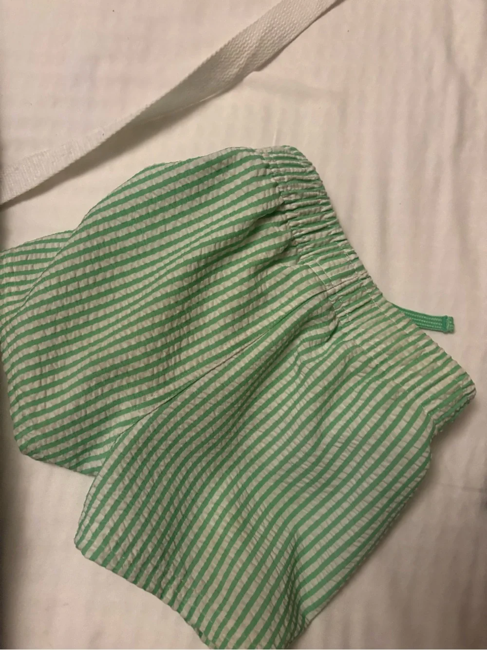 Kids Green Stripe Swim Trunks with Drawstring